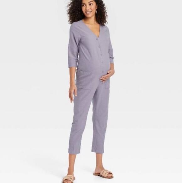 Hatch Pants - The Nines By Hatch Half Button Up Jumpsuit Size XS NWT Purple